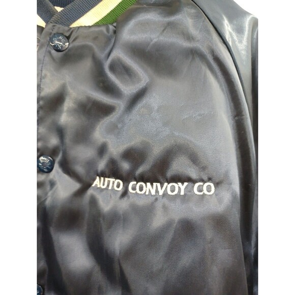 Vtg King Louie Nylon Varsity Bomber Jacket Auto Convoy Co Navyblue Snap Button L - Picture 3 of 8